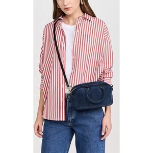 Clare V. Petite Claudine Navy Suede Crossbody Bag Top Handle Shoulder Purse NEW